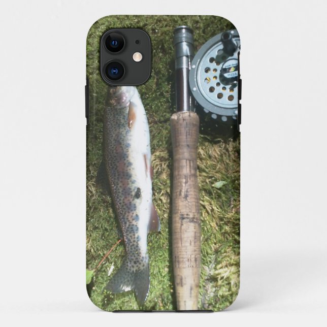 Capa Para iPhone 11 truta arco-íris e bobina de pesca voadora (Verso)