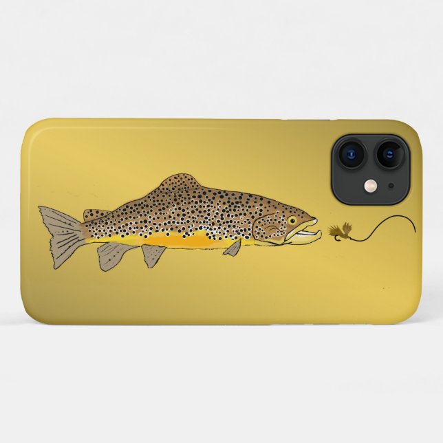 Capa Para iPhone 11 Truta Marrom de Pesca com Mosca (Verso (horizontal))