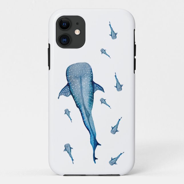 Capa Para iPhone 11 Tubarão-baleia-aquarela (Verso)