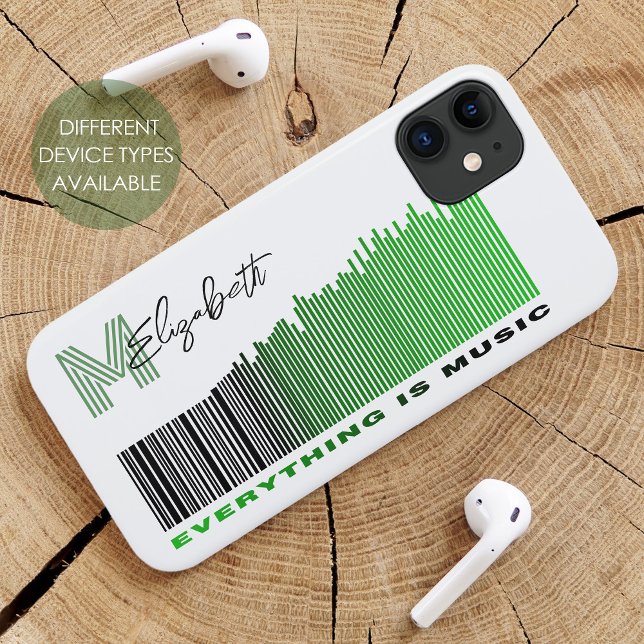 Capa Para iPhone 11 Tudo é música Green Barcode Monograma (Criador carregado)