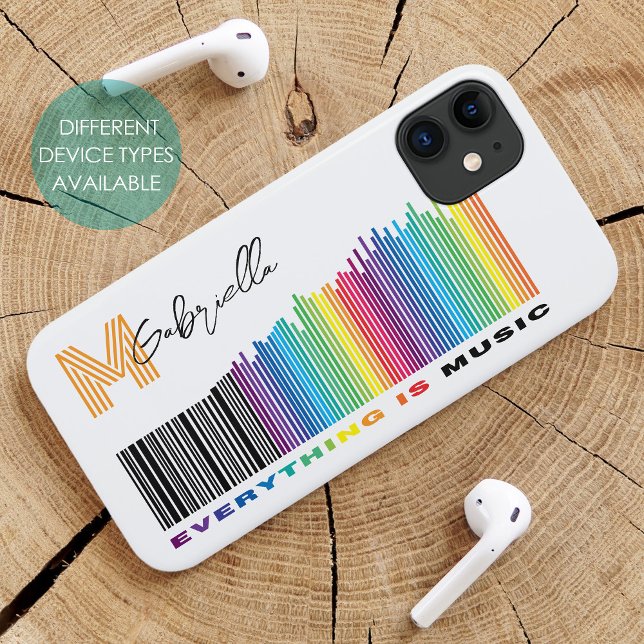 Capa Para iPhone 11 Tudo é Música Rainbow Sound Barcode Monograma (Criador carregado)