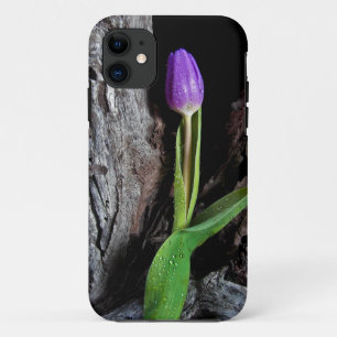 Capa Para iPhone 11 tulipa púrpura em madeira seca