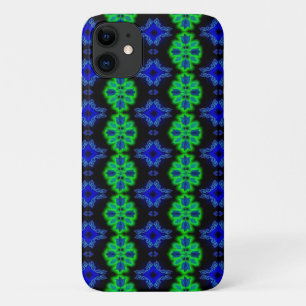 Capa Para iPhone 11 Tulipas Artdeco no estilo Retro azul preto