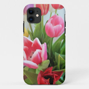 Capa Para iPhone 11 Tulipas cor-de-rosa, buquê floral do primavera,