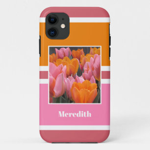 Capa Para iPhone 11 Tulipas Laranja Cor-de-Rosa Negrito Personalizadas