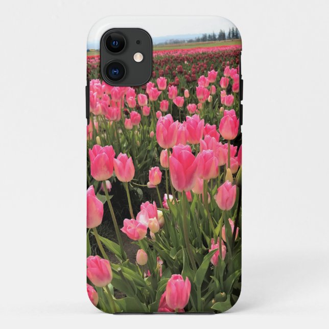 Capa Para iPhone 11 Tulipas Rosa e Vermelhas em um Campo, Oregon (Verso)