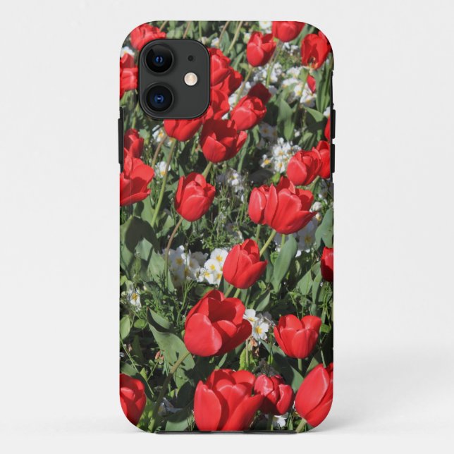 Capa Para iPhone 11 Tulipas Vermelhas e Primárias Brancas (Verso)
