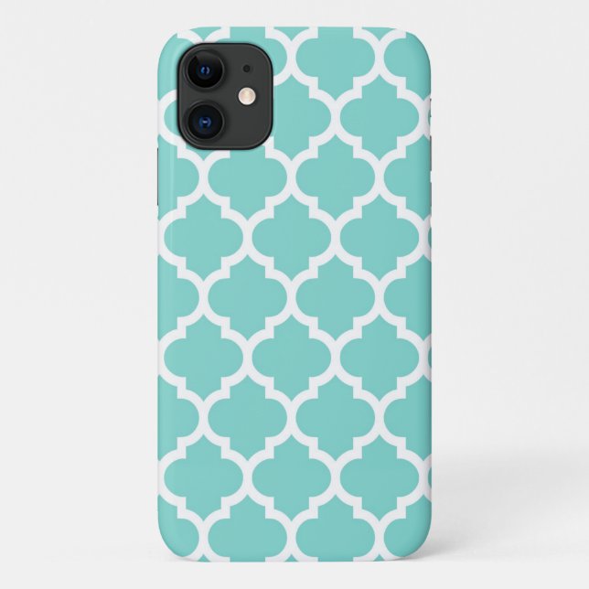 Capa Para iPhone 11 Turquesa Aqua What Quatrefoil Marroquino Padrão #5 (Verso)