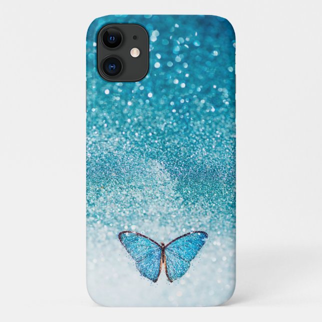 Capa Para iPhone 11 Turquesa-borboleta com borboleta (Verso)
