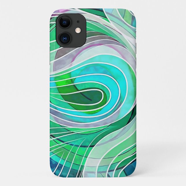 Capa Para iPhone 11 Turquesa Pálida e Rabo de Aqua com Linhas Brancas (Verso)