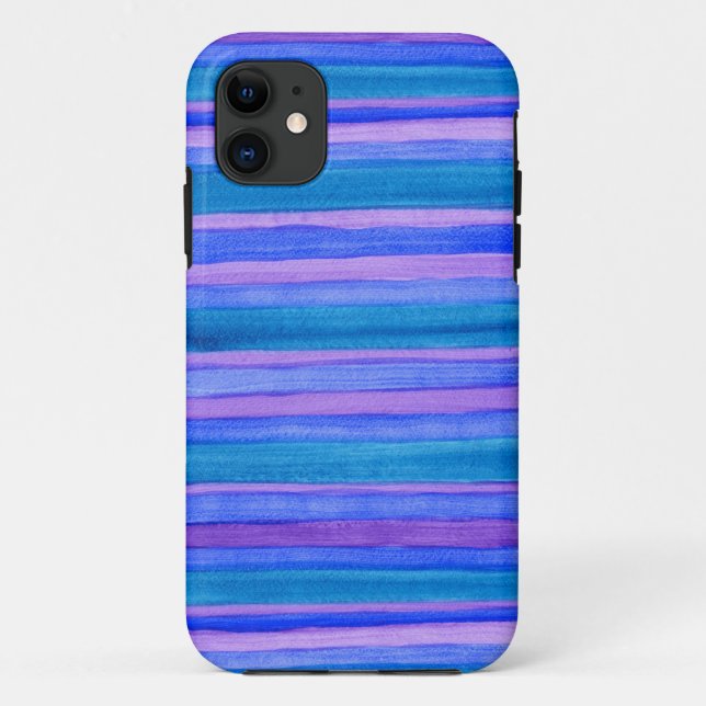 Capa Para iPhone 11 Turquesa resistente, tiras pintadas azuis, violeta (Verso)