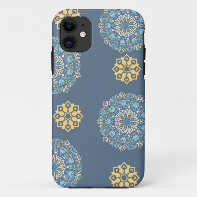 Capa Para iPhone 11 Turquoise Teal Blue e Mandala amarelo Padrão de ar (Verso)