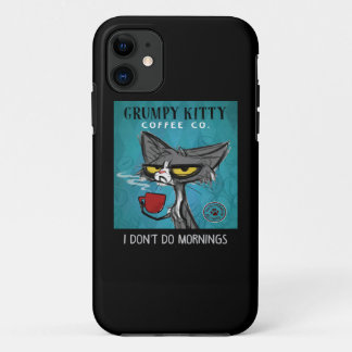 Capa Para iPhone 11 Tuxedo Cat Coffee I Don't Do Mornings Grumpy Kitty