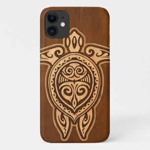 Capa Para iPhone 11 Uhane Honu Faux Wood Hawaiian Turtle
