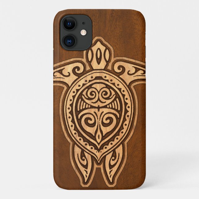 Capa Para iPhone 11 Uhane Honu Faux Wood Hawaiian Turtle (Verso)