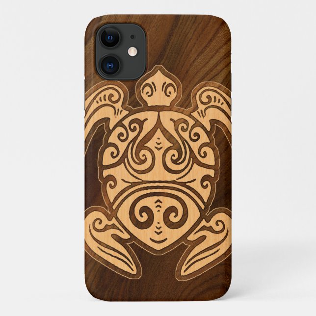 Capa Para iPhone 11 Uhane u'i Honu Faux Wood Hawaiian Tartaruga (Verso)