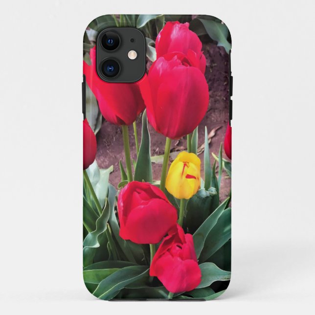Capa Para iPhone 11 Um Amarelo com Tulipas Vermelhas (Verso)