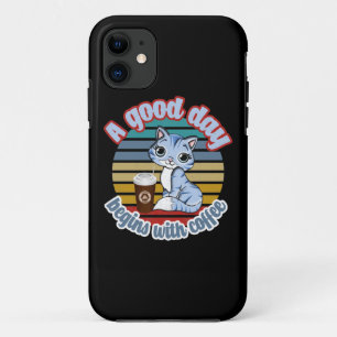 Capa Para iPhone 11 Um Bom Dia Começa Com Café   Café Cat ama