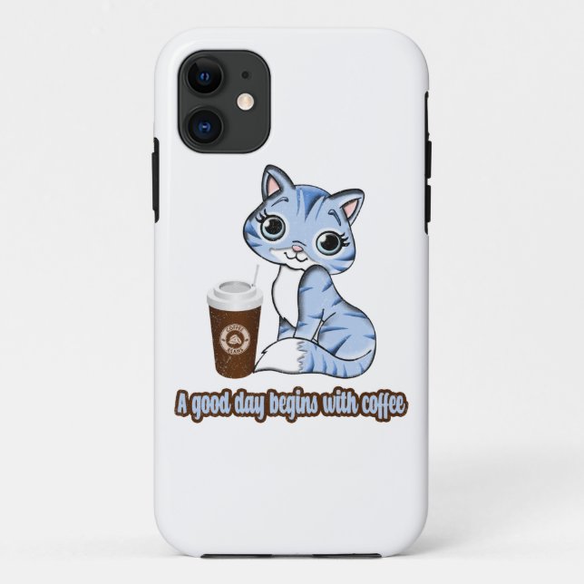 Capa Para iPhone 11 Um Bom Dia Começa Com Café | Gatos E Café (Verso)