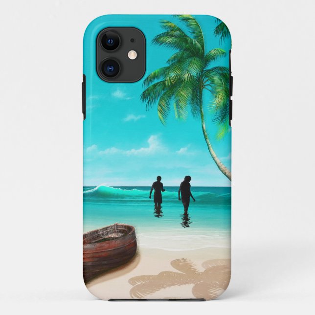 Capa Para iPhone 11 Um Casal em uma ilha deserta (Verso)