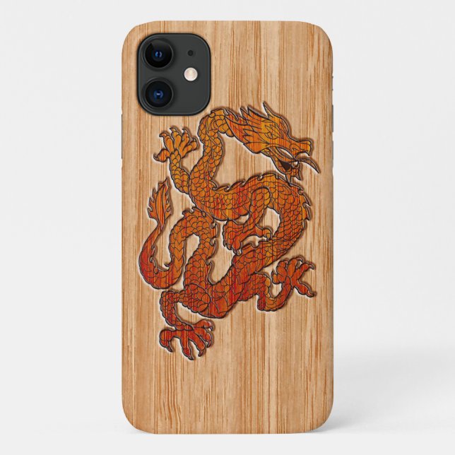 Capa Para iPhone 11 Um Dragão Vermelho em Bambu como (Verso)