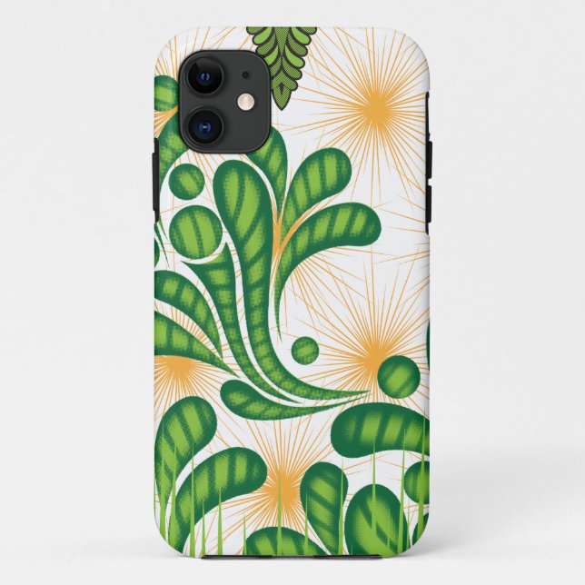 Capa Para iPhone 11 Um padrão artístico verde e dourado representando  (Verso)