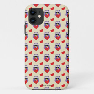 Capa Para iPhone 11 Um Padrão de Amor de Coruja