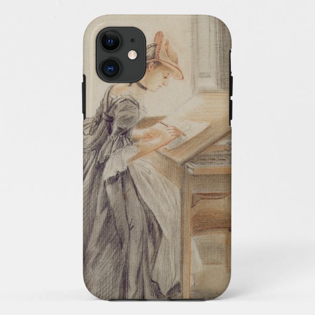 Capa Para iPhone 11 Uma senhora Copying em uma mesa de desenho, (Verso)