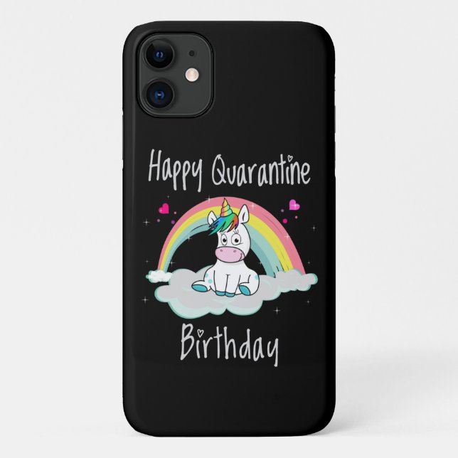 Capa Para iPhone 11 Unicórnio de aniversário em quarentena arco-íris (Verso)