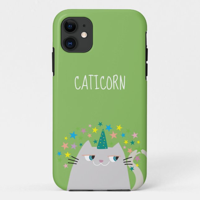 Capa Para iPhone 11 Unicórnio de Gato Fofo Monogramado (Verso)