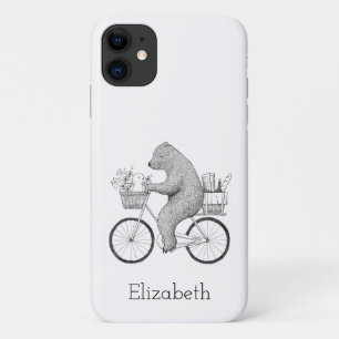 Capa Para iPhone 11 Urso Bonito e Coelho na Bike Personalizado com Nom