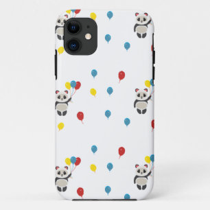 Capa Para iPhone 11 Urso-Panda com balões brancos