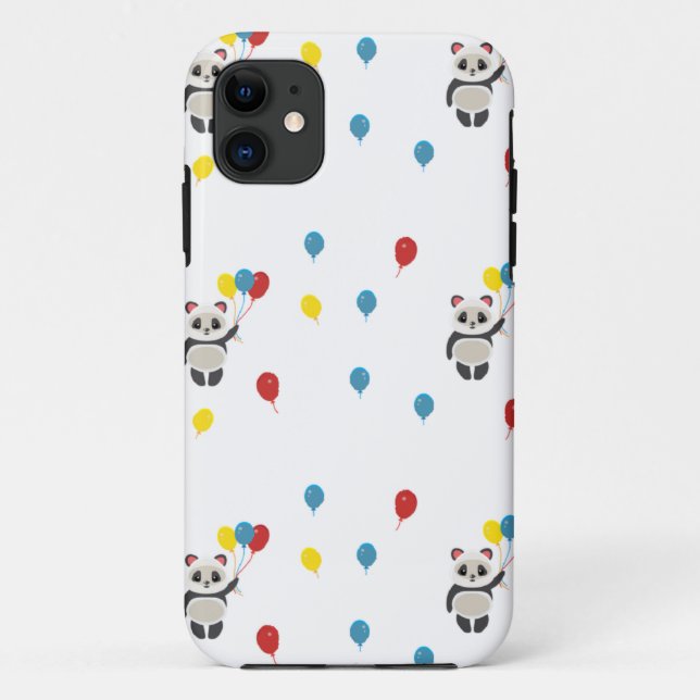 Capa Para iPhone 11 Urso-Panda com balões brancos (Verso)