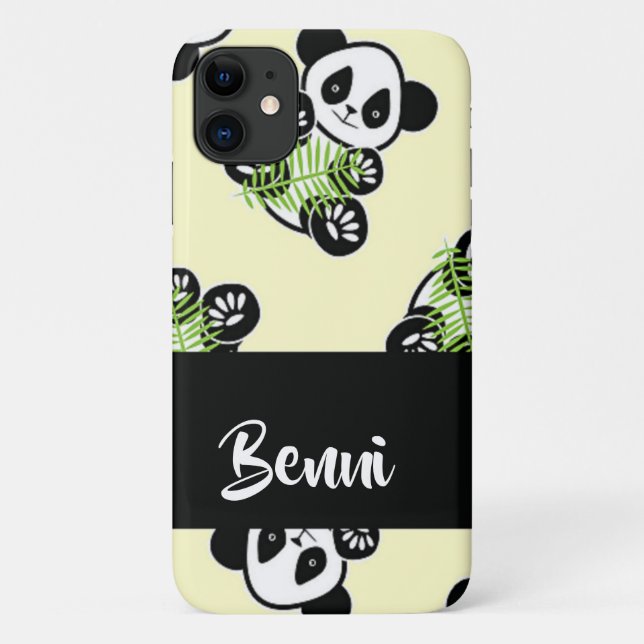 Capa Para iPhone 11 Urso-panda com folhas verdes de bambu (Verso)