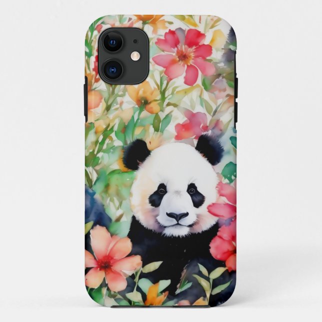 Capa Para iPhone 11 Urso Panda de Aquarela (Verso)