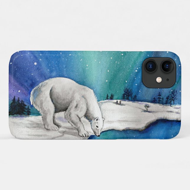 Capa Para iPhone 11 Urso Polar Aurora (Verso (horizontal))