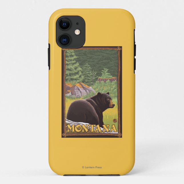 Capa Para iPhone 11 Urso preto na floresta - Montana (Verso)