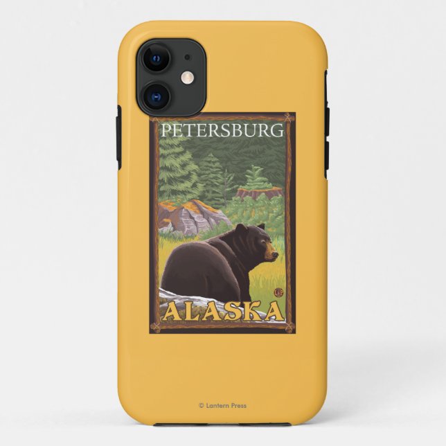 Capa Para iPhone 11 Urso preto na floresta - Petersburgo, Alaska (Verso)