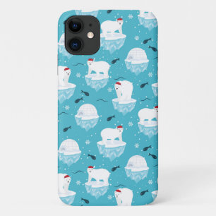 Capa Para iPhone 11 Ursos Polares Bonitos em Santa Hats, Padrão de Nat