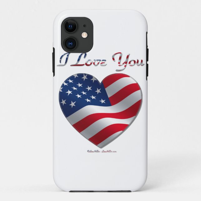 Capa Para iPhone 11 USA Flag Heart I Love You (Verso)