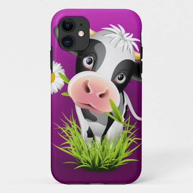 Capa Para iPhone 11 Vaca de raça pura de erva sobre roxa (Verso)