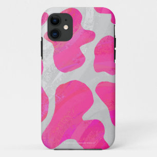 Capa Para iPhone 11 Vaca Impressão Rosa Choque e Branco