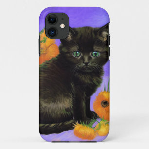 Capa Para iPhone 11 Van Gogh Black Kitten com Girassóis