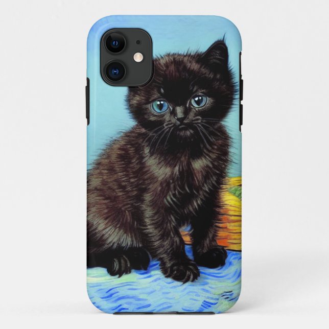 Capa Para iPhone 11 Van Gogh Black Kitten com Yarn (Verso)