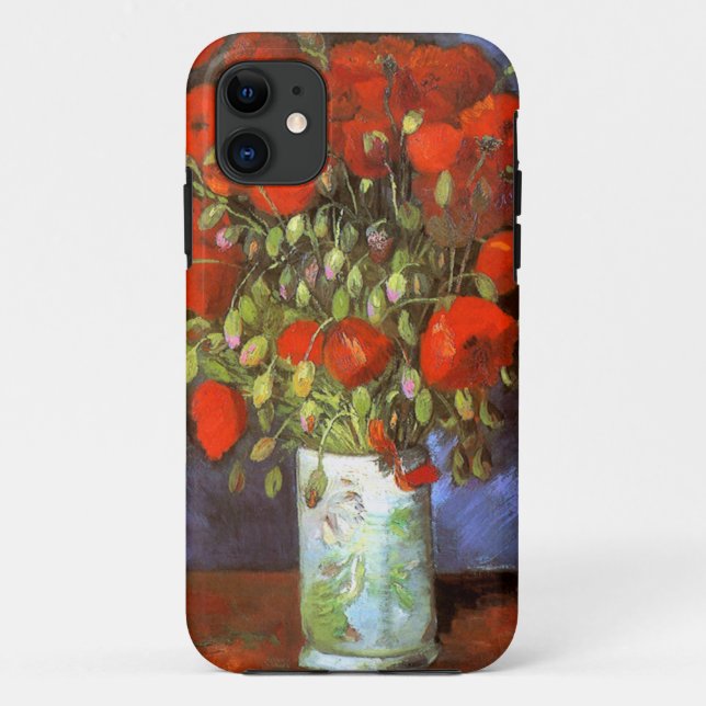 Capa Para iPhone 11 Van Gogh: Vase com Poppies Vermelhos (Verso)