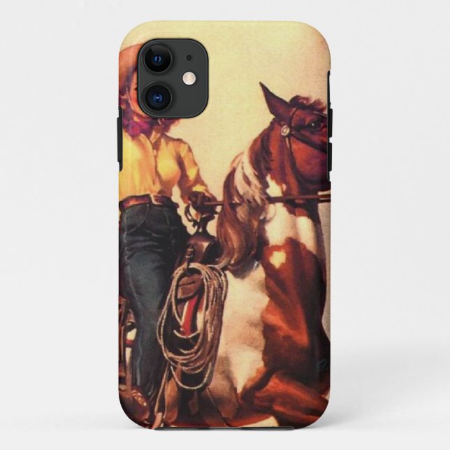 Capa Para iPhone 11 Vaqueira em seu cavalo (Verso)