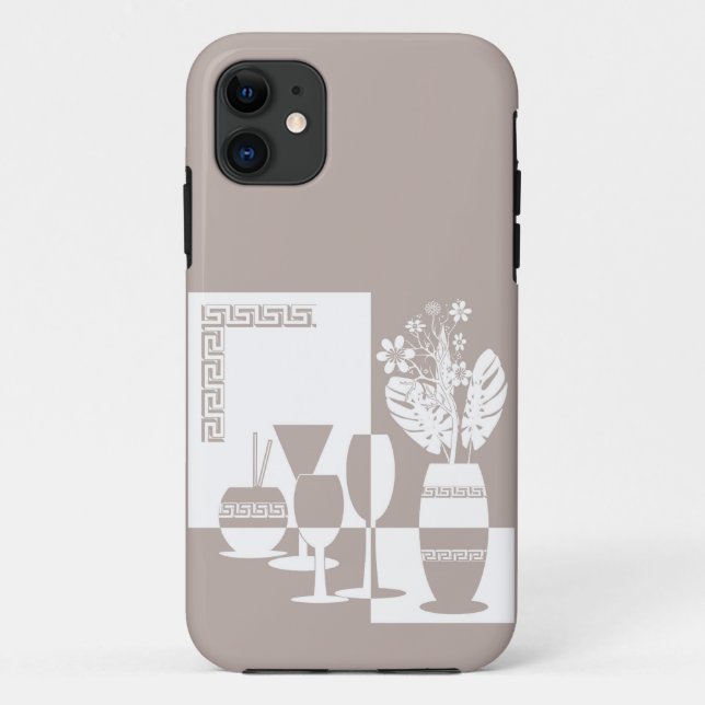 Capa Para iPhone 11 Vaso de pintura com flores e vidros de vinho (Verso)