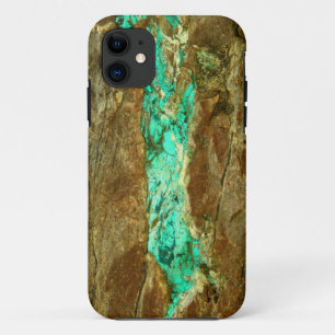 Capa Para iPhone 11 Veia turquesa natural em pedra castanha áspera