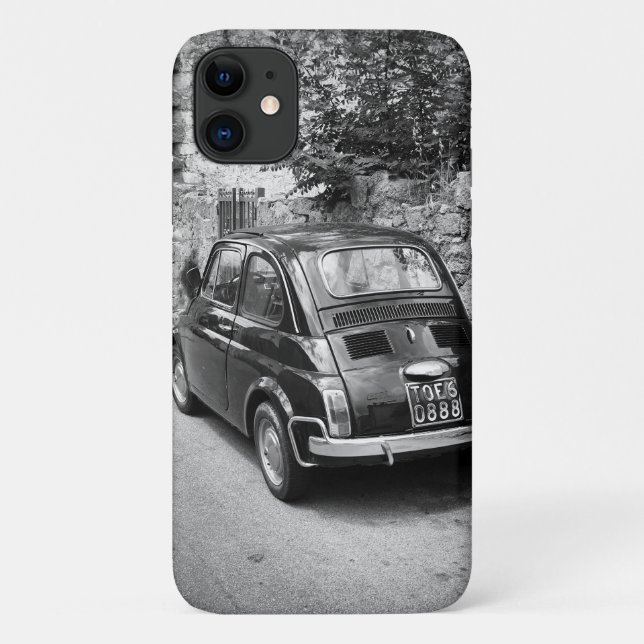 Capa Para iPhone 11 Veículo FIAT 500 a preto e branco (Verso)