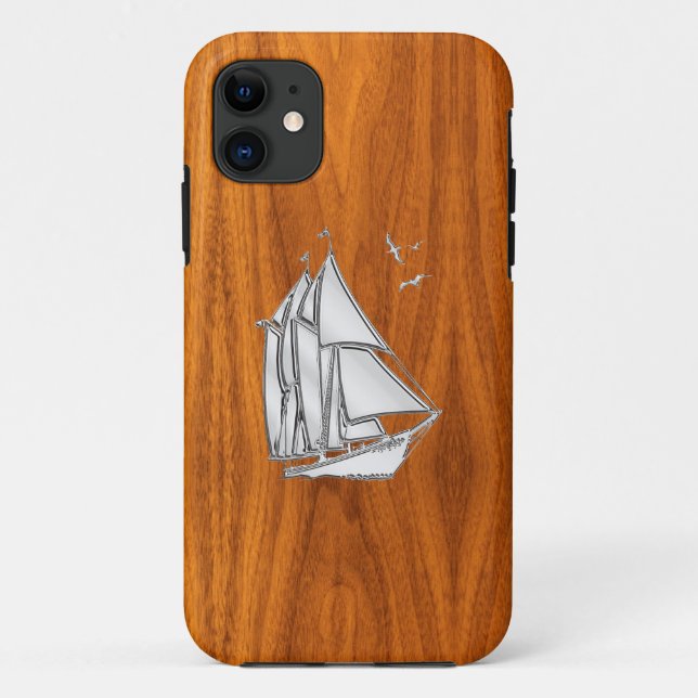 Capa Para iPhone 11 Veleiro prateado em estilos de folheto em folha de (Verso)